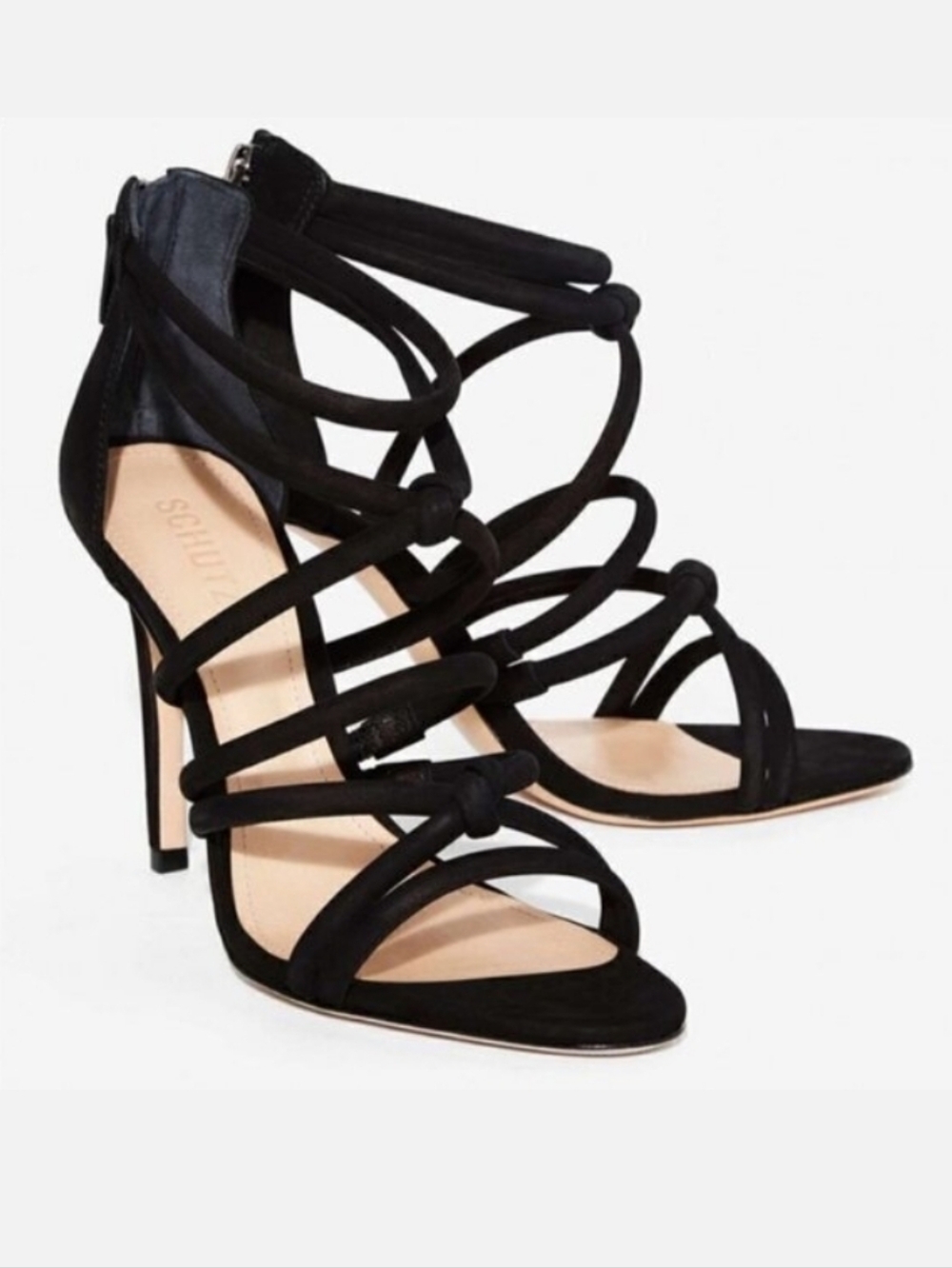 Schutz Mindy Knot Suede Strappy Stiletto Heel Black Size 10